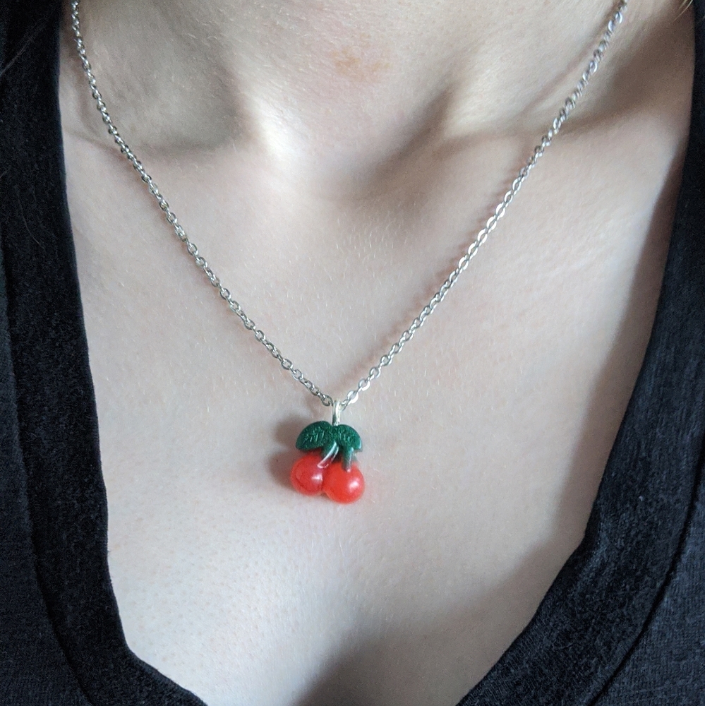 Handcrafted Cherry Necklace and Earring Set - Picture 3 of 4